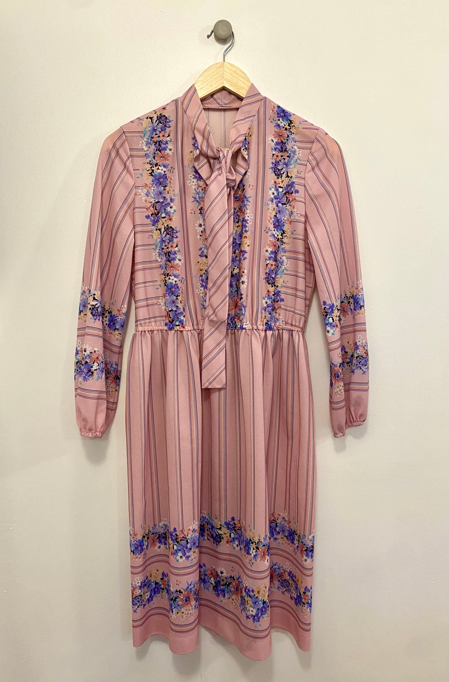 1970s PINK FLORAL/STRIPED DRESS