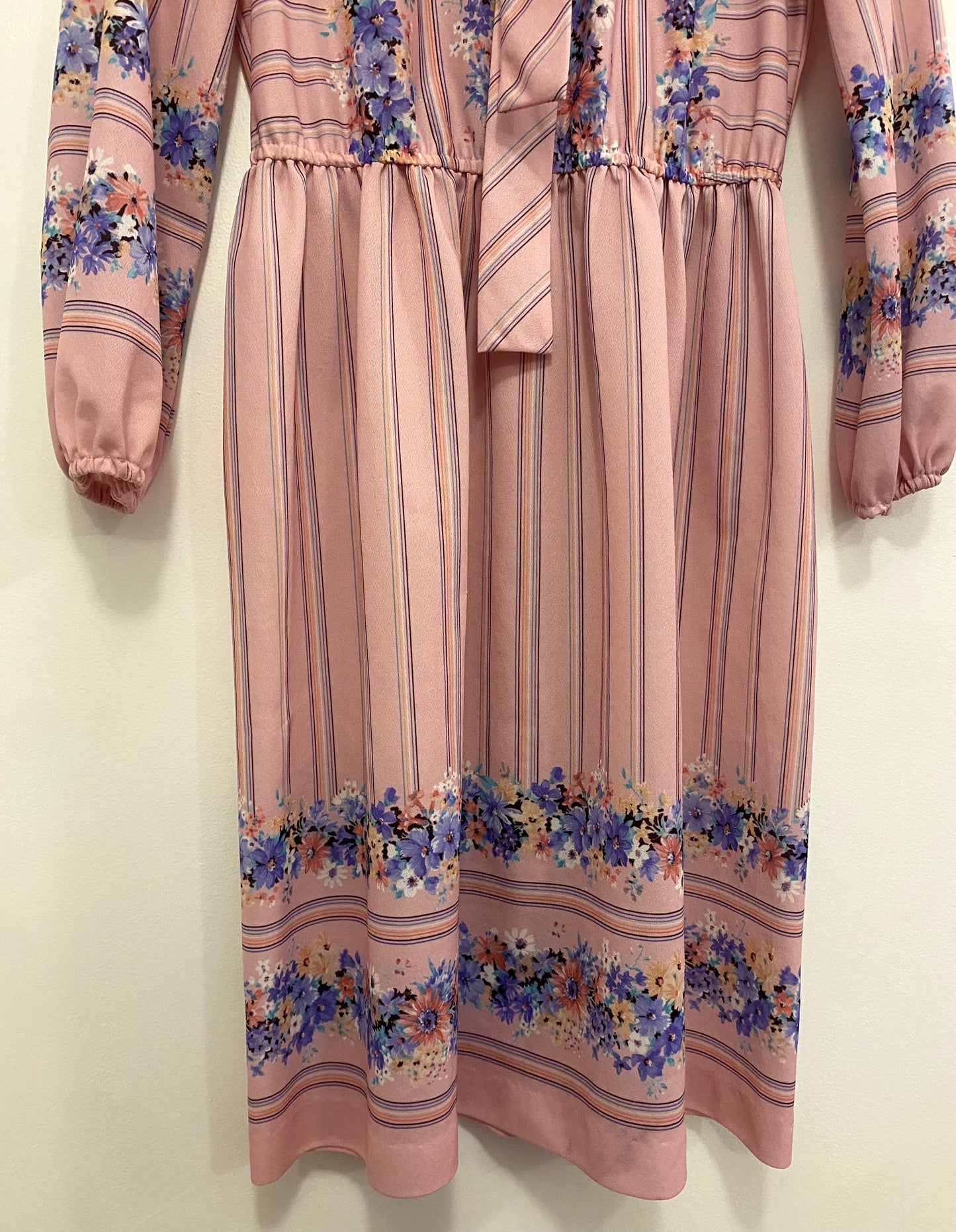 1970s PINK FLORAL/STRIPED DRESS