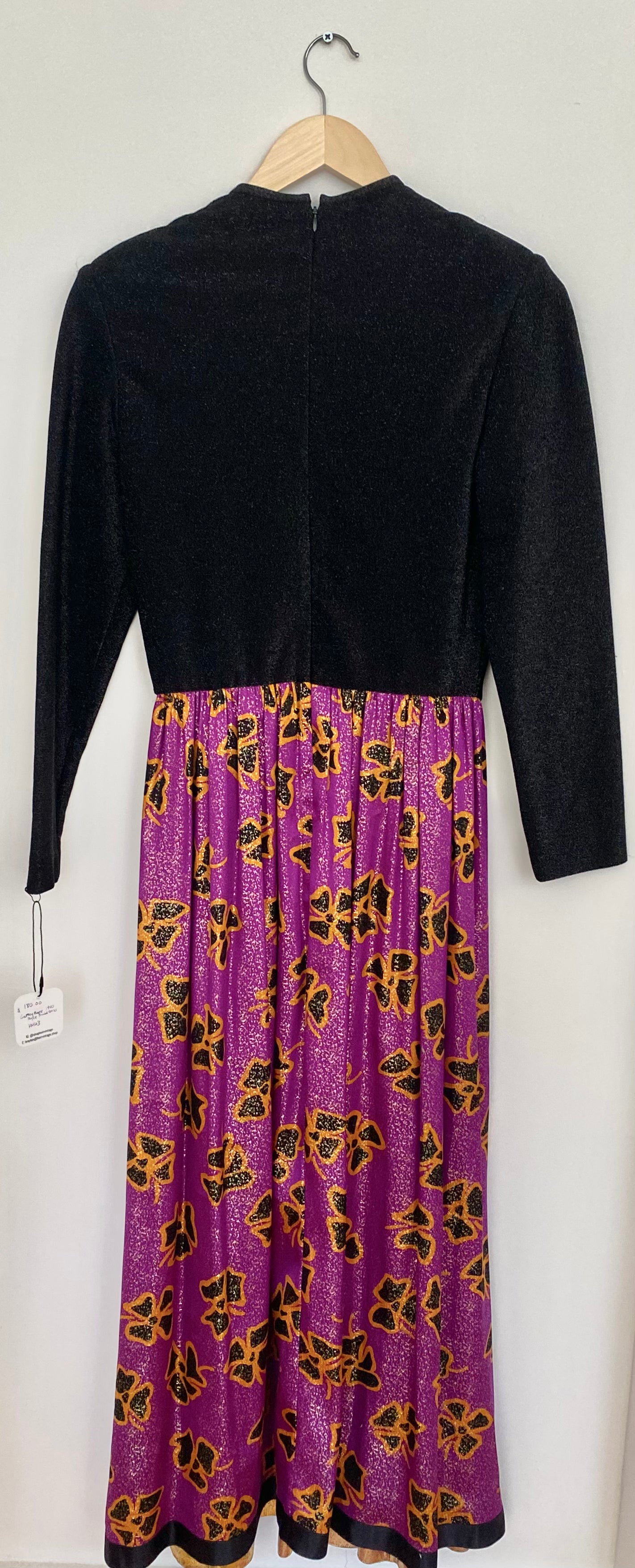 GEOFFREY BEENE, 1990s METALLIC PURPLE PRINTED LS DRESS