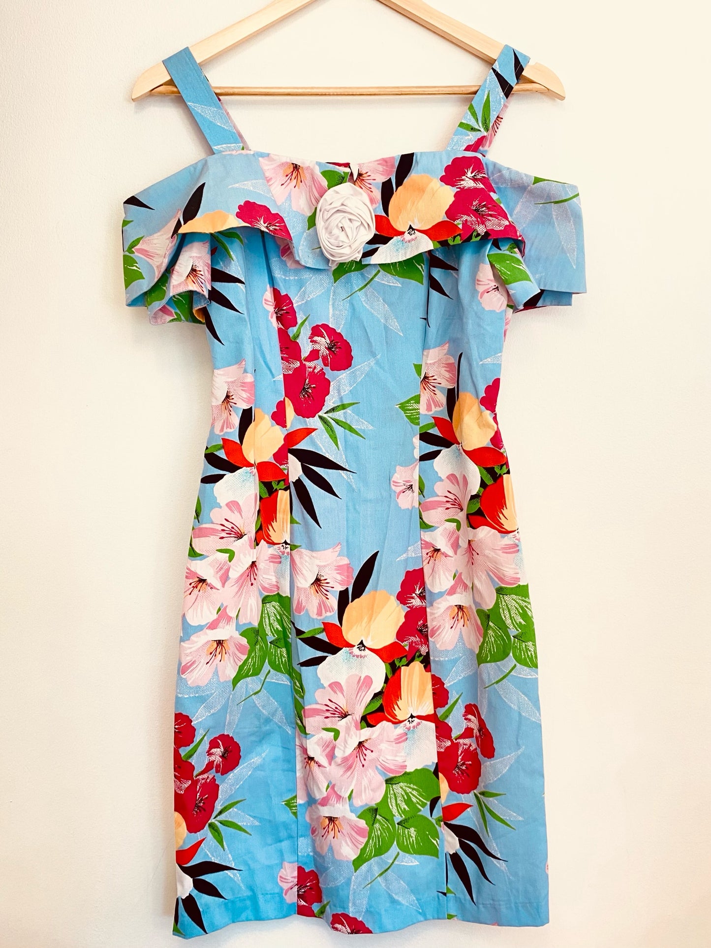 80s floral off-shoulder party dress