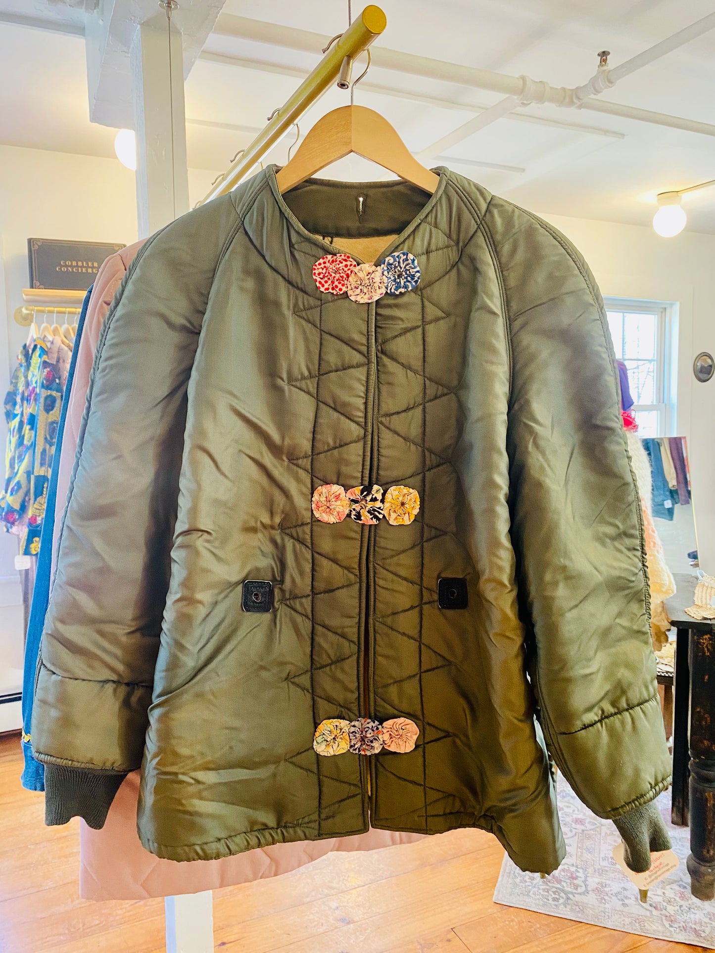 Army Liner Jacket w/ Floral Fasteners
