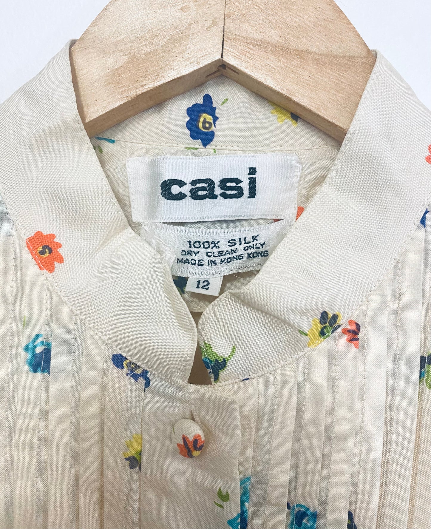 1970s CASI SILK LONG PLEATED FLORAL PRINT DRESS