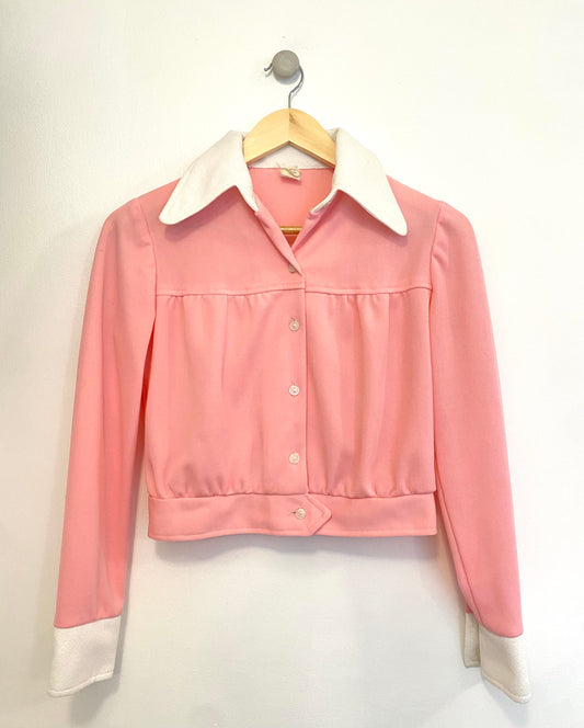 Vintage 1970s pink blouse with white cuff/collar