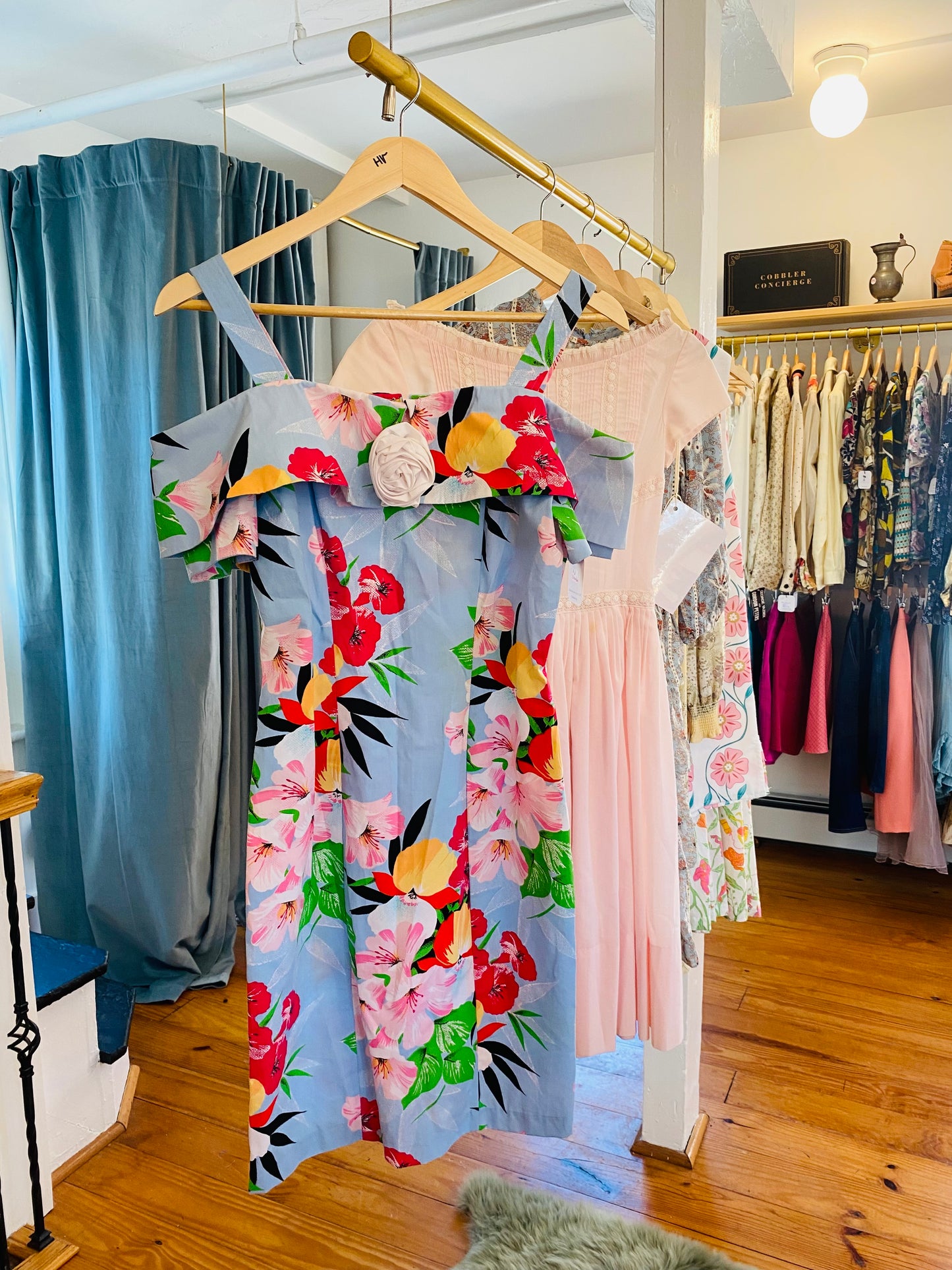 80s floral off-shoulder party dress