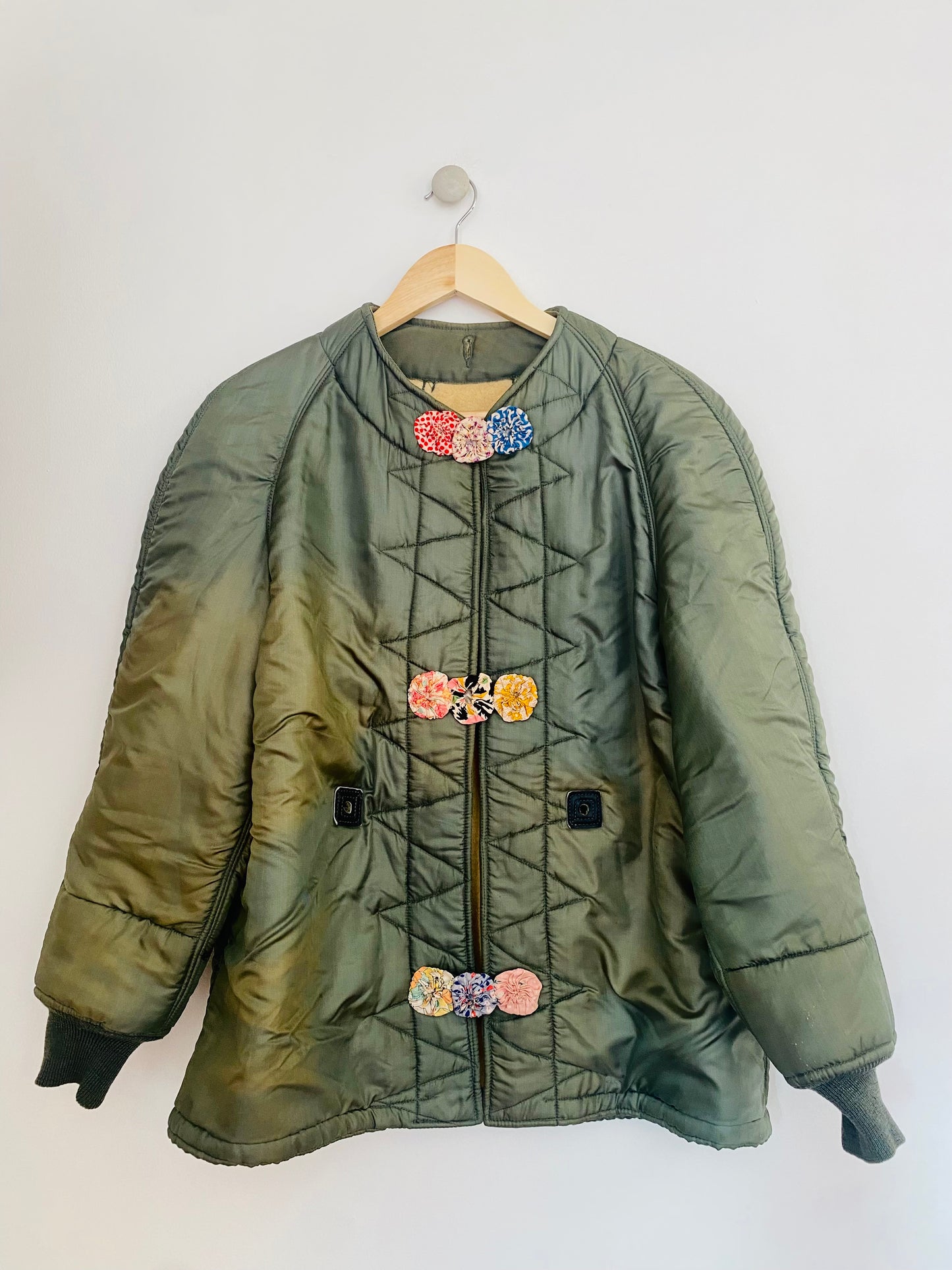 Army Liner Jacket w/ Floral Fasteners