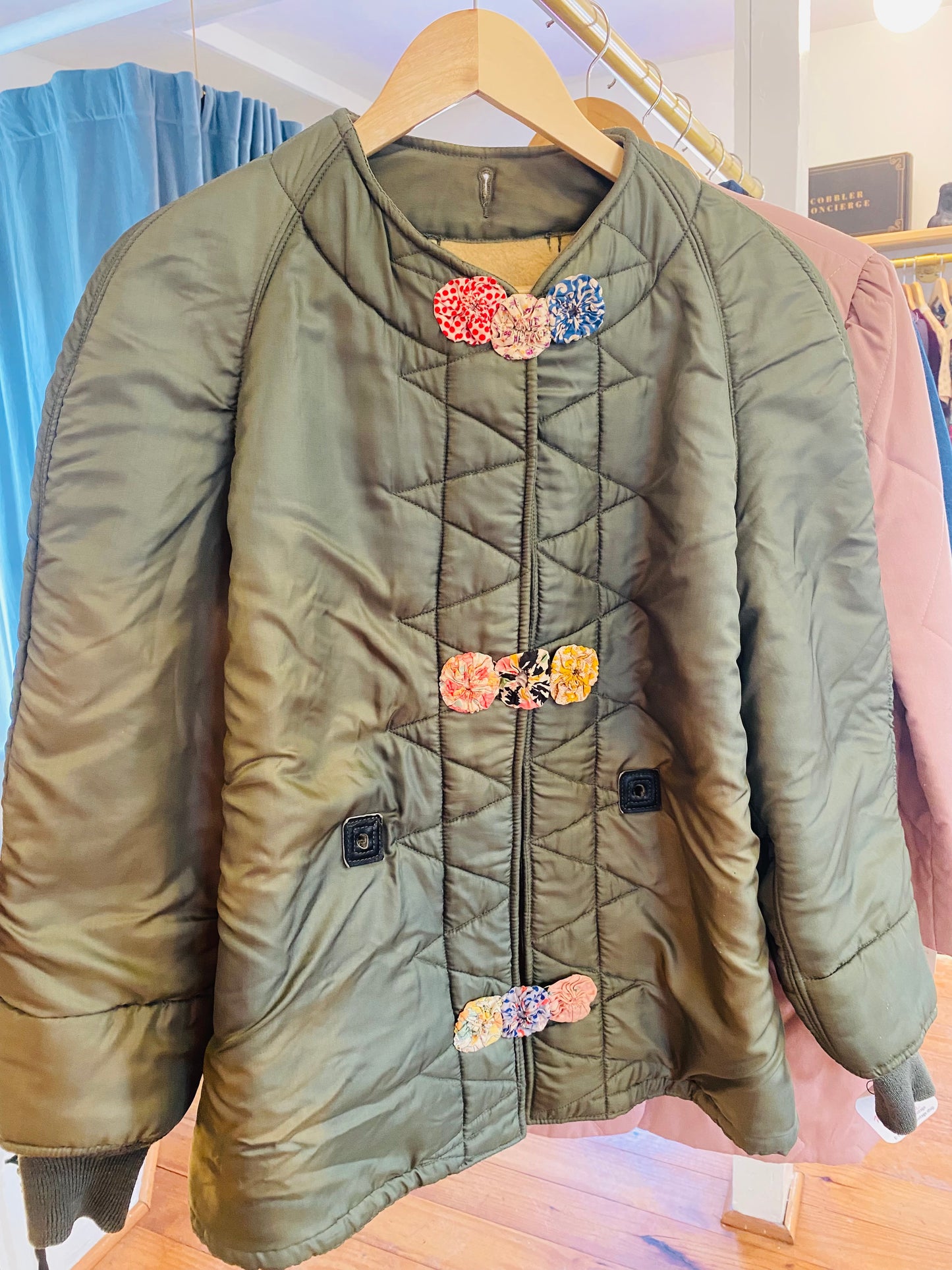 Army Liner Jacket w/ Floral Fasteners