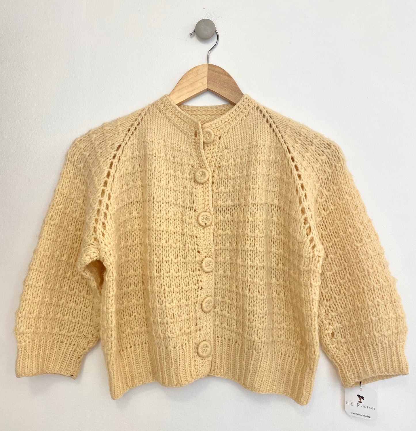 Vintage 1960s Pastel Yellow Crochet Cardigan