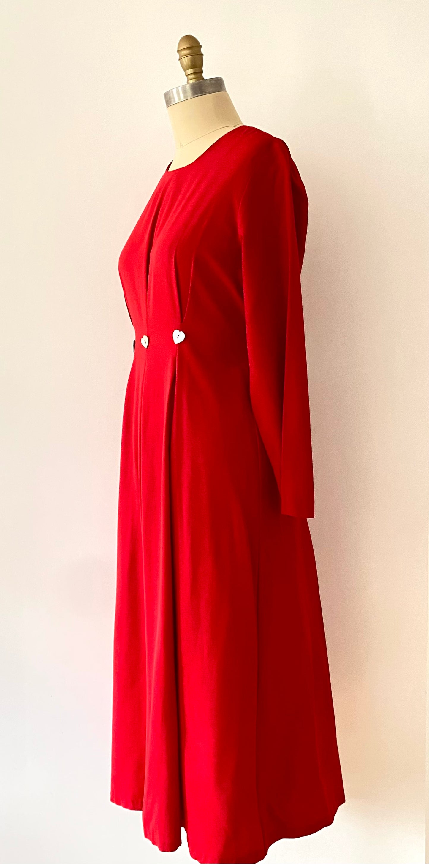 WILLOW RIDGE, 1980s SWEETHEART RED LS DRESS W/ TIE